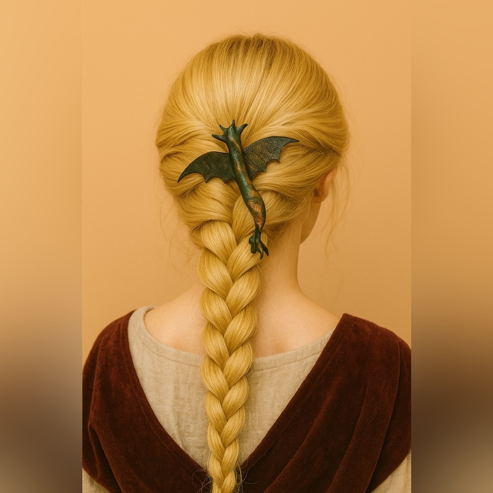 Hand Crafted Medieval Genuine Leather Dragon Hair Clip / Hairpin / Brooch